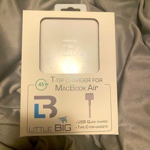 MacBook Air charger. 45w. Additional USB & Type-C charge for other gadgets.